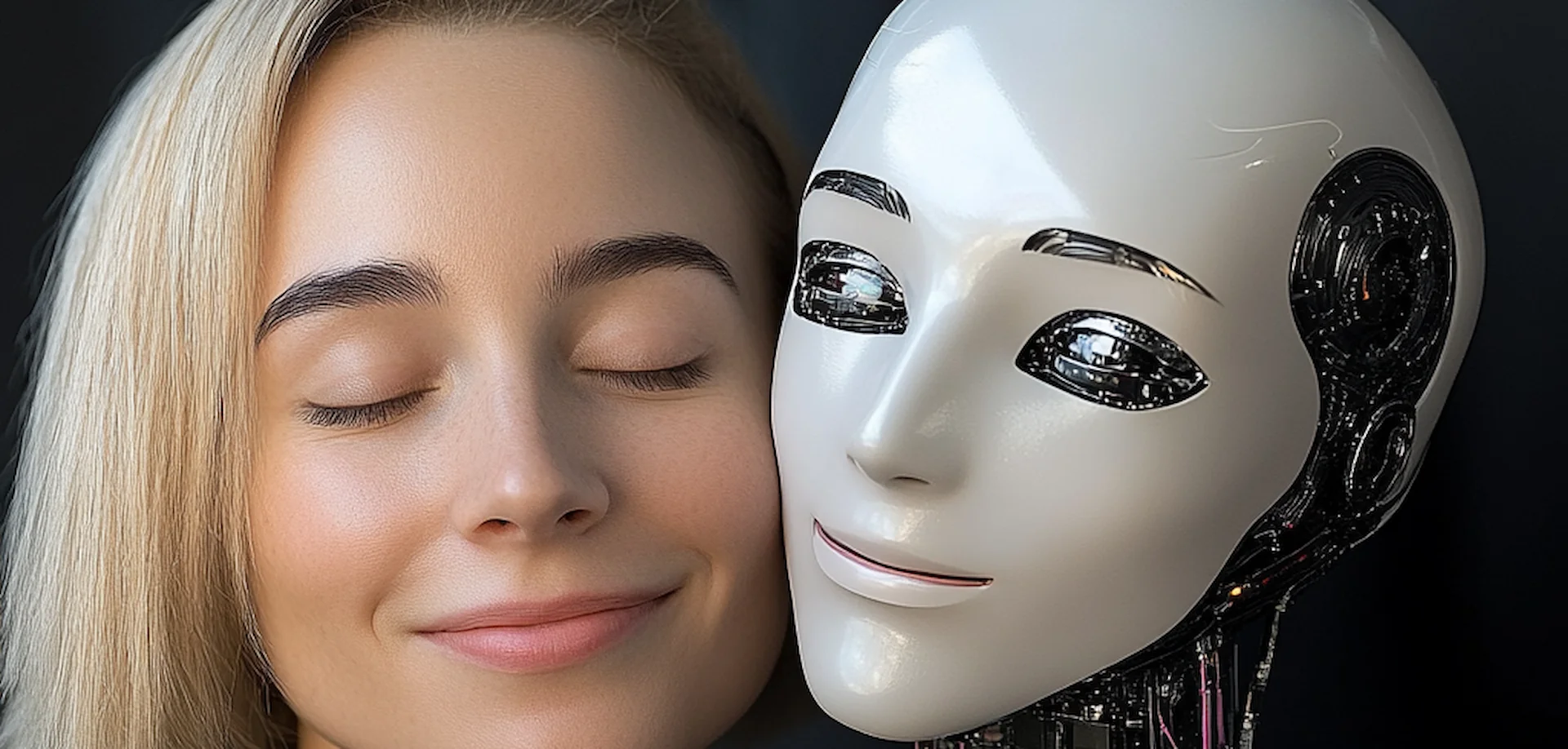 Kvinne og humanoid robot – AI og teknologi i hverdagen